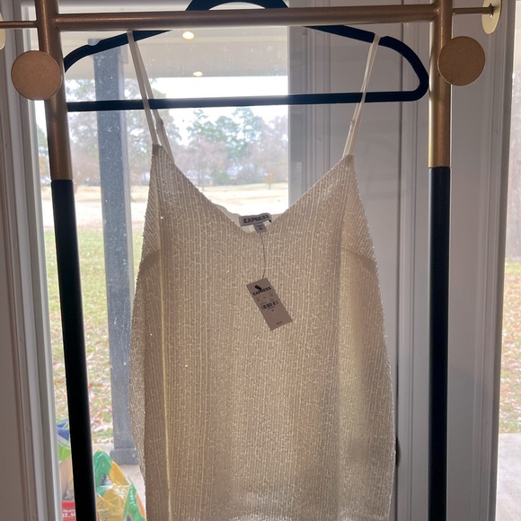 Express Sequin Cami Womens M White VNeck Tank Top Adjustable Straps NWT - Picture 3 of 7